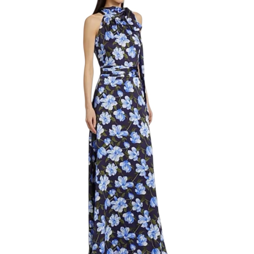 Blue Floral Halter Maxi Dress - Picture 2 of 10